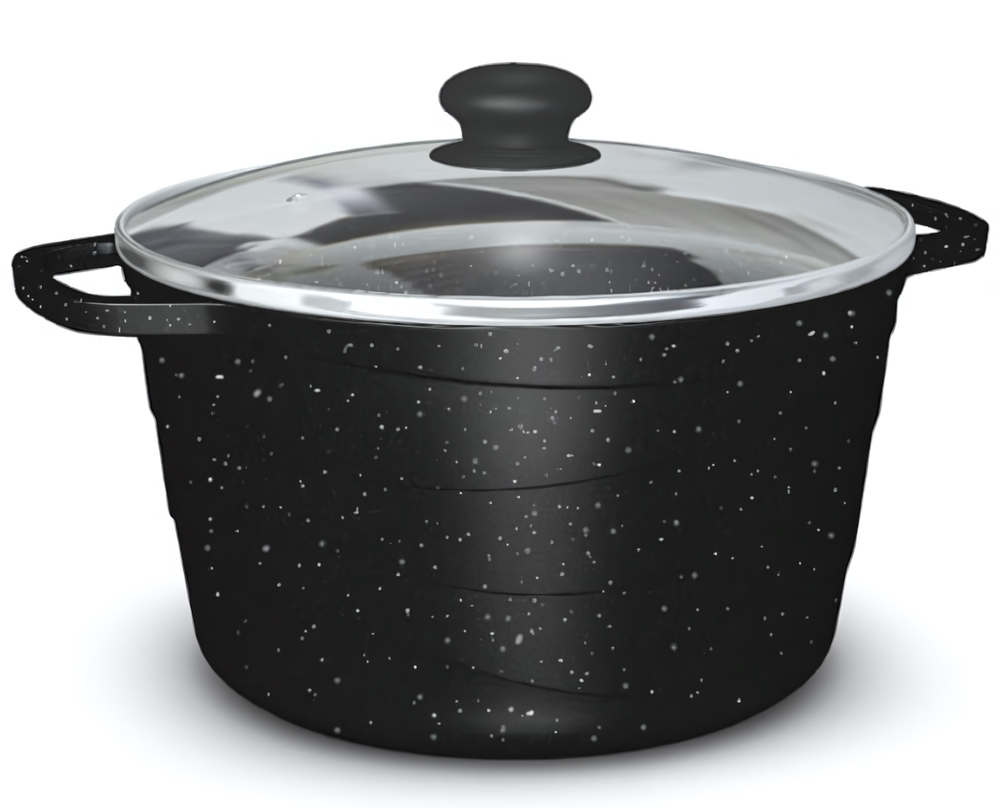 Кастрюля алюминиевая антипригарная 5 л NEVA GRANITE со стеклянной крышкой, высота стенки 140 мм