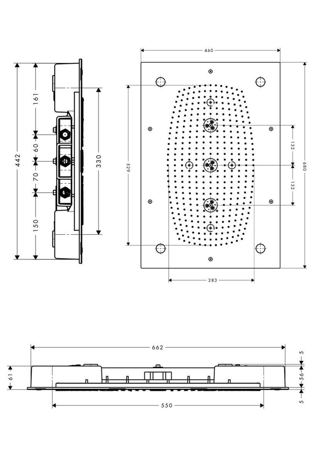 Верхний душ потолочный встраиваемый Hansgrohe Raindance Rainmaker Air 68x46 28418000