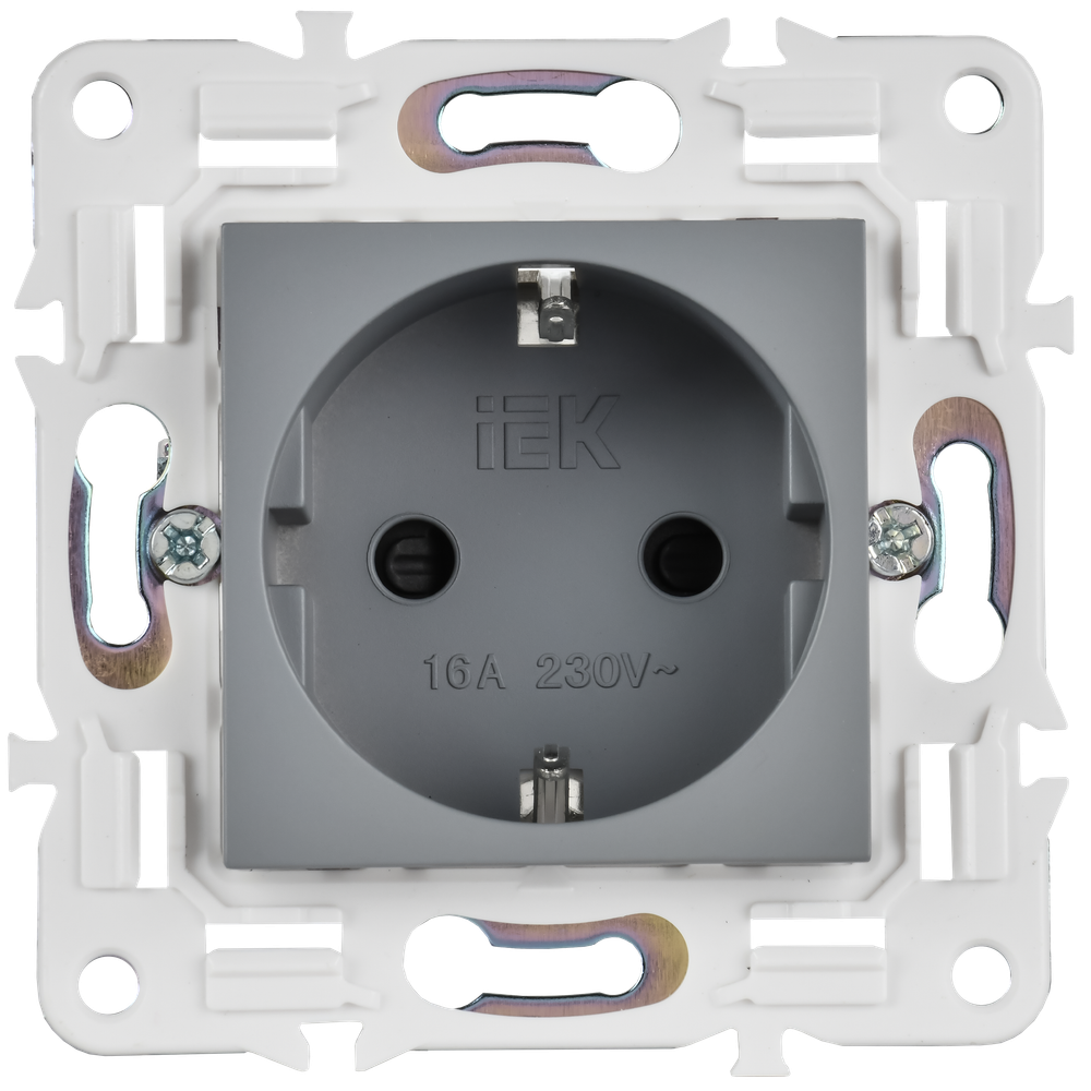 SKANDY Розетка с заземлением с защитными шторками 16А безвинтовое крепление SK-R06Gr серый IEK