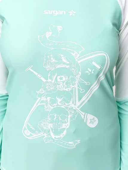 Футболка рашгард лонгслив Sargan Скелетон-Сап UPF 50+ женская бирюзовый/белый