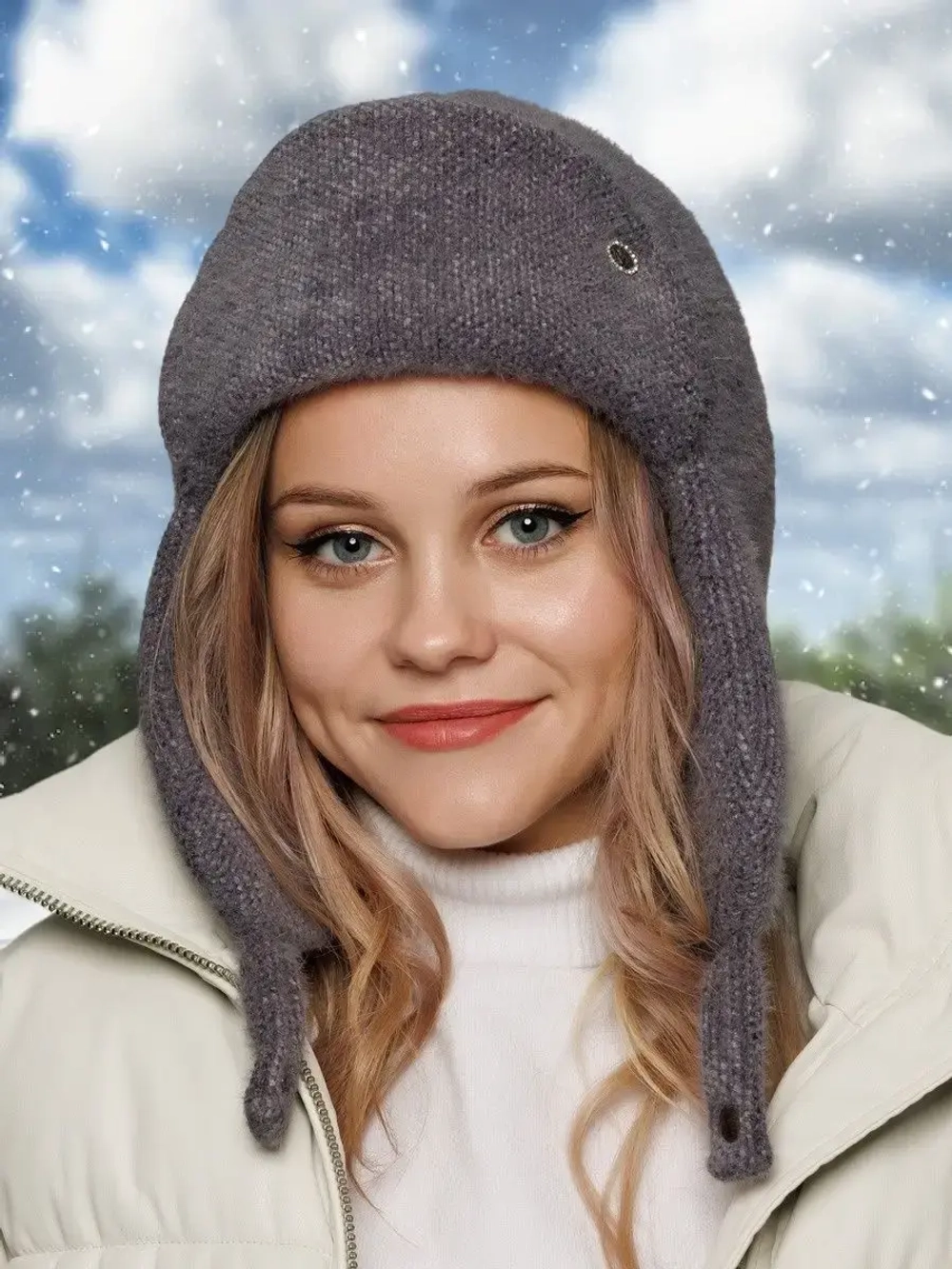 Шапка ушанка зимняя вязаная на флисе
