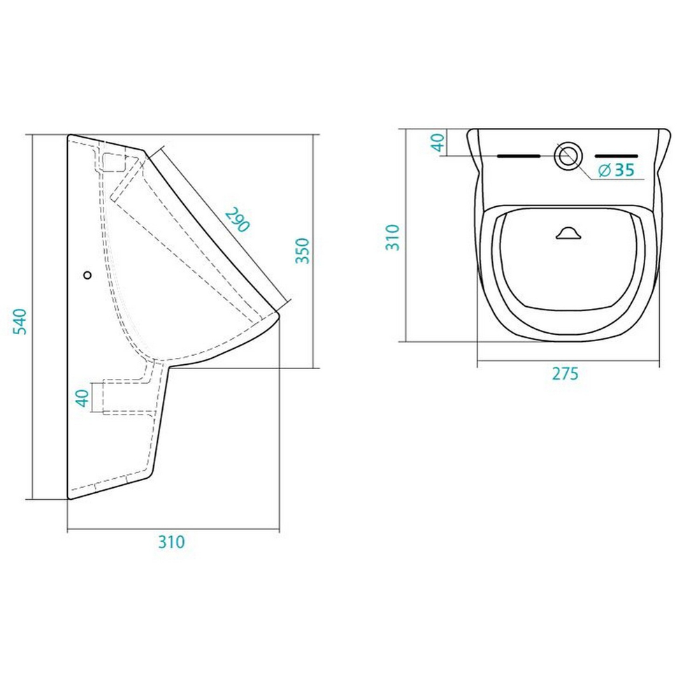 Писсуар "ГАЛА" с крепл. d 40 (горизонт/вертик.отвод)  (Santek)