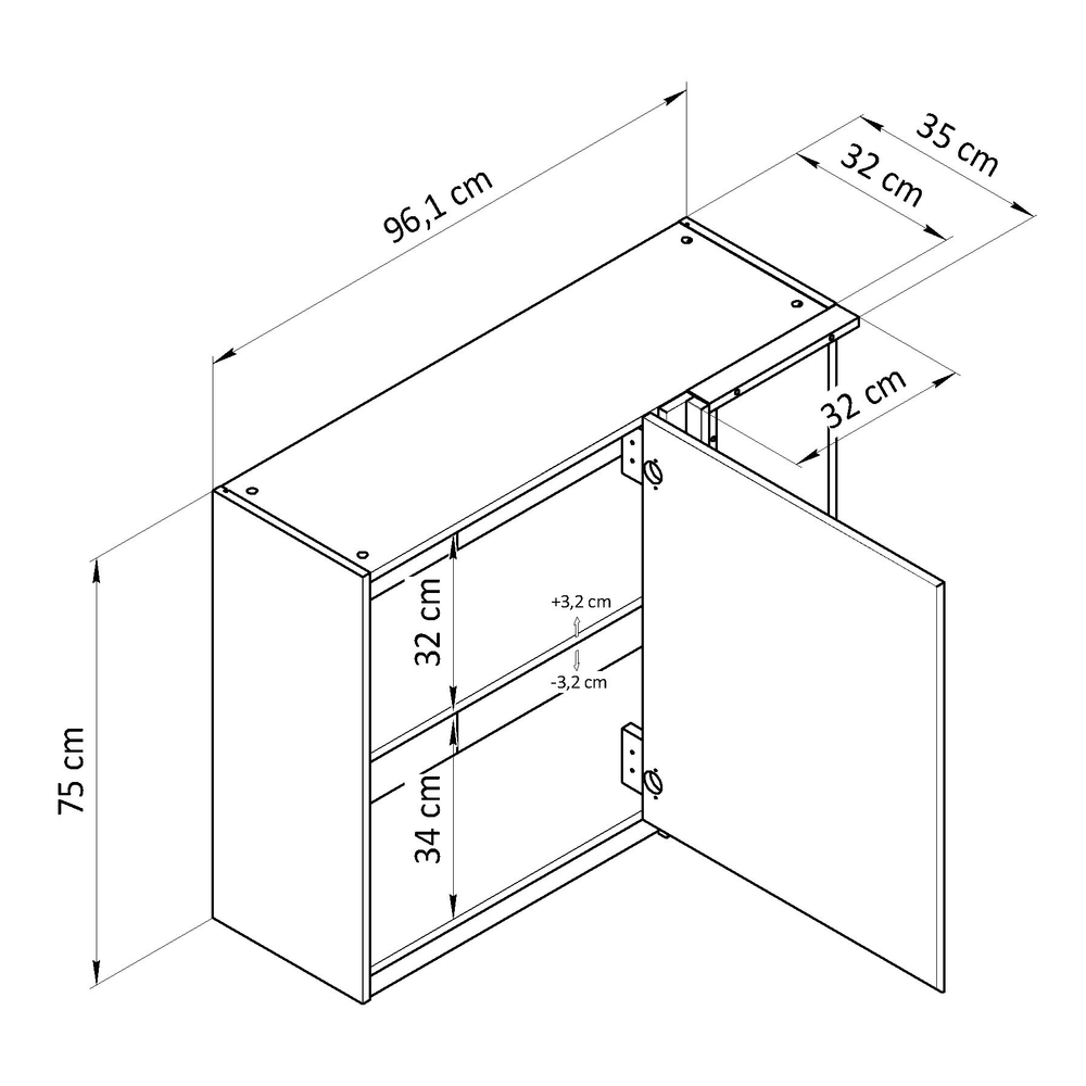 Кухонный модуль угловой 96х32х75, Виола, навесной, шкаф, ЛДСП, белый, Dipriz