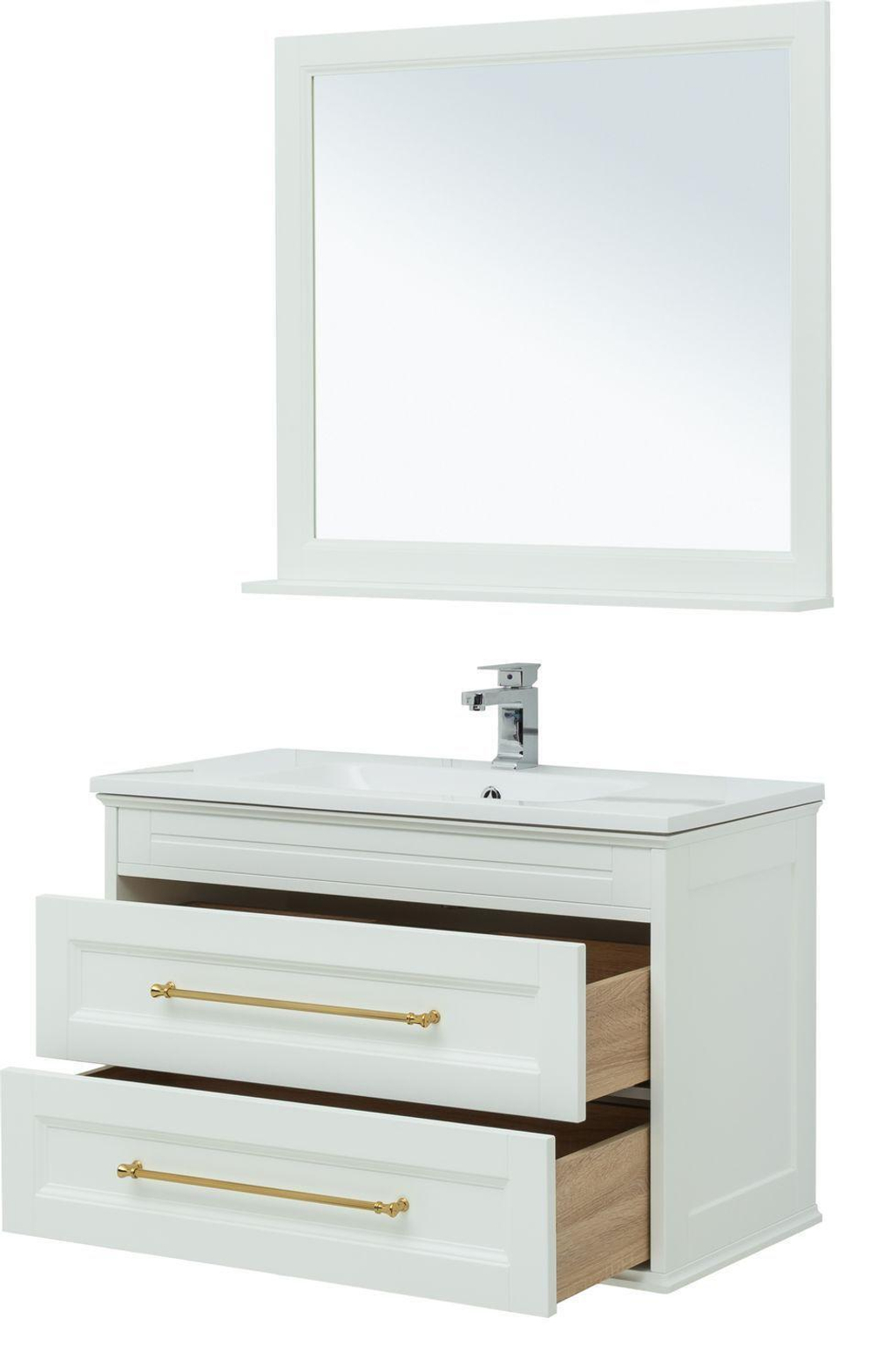 Мебель для ванной Aquanet Бостон М 100 белый (ручки золото) (лит. мрамор)