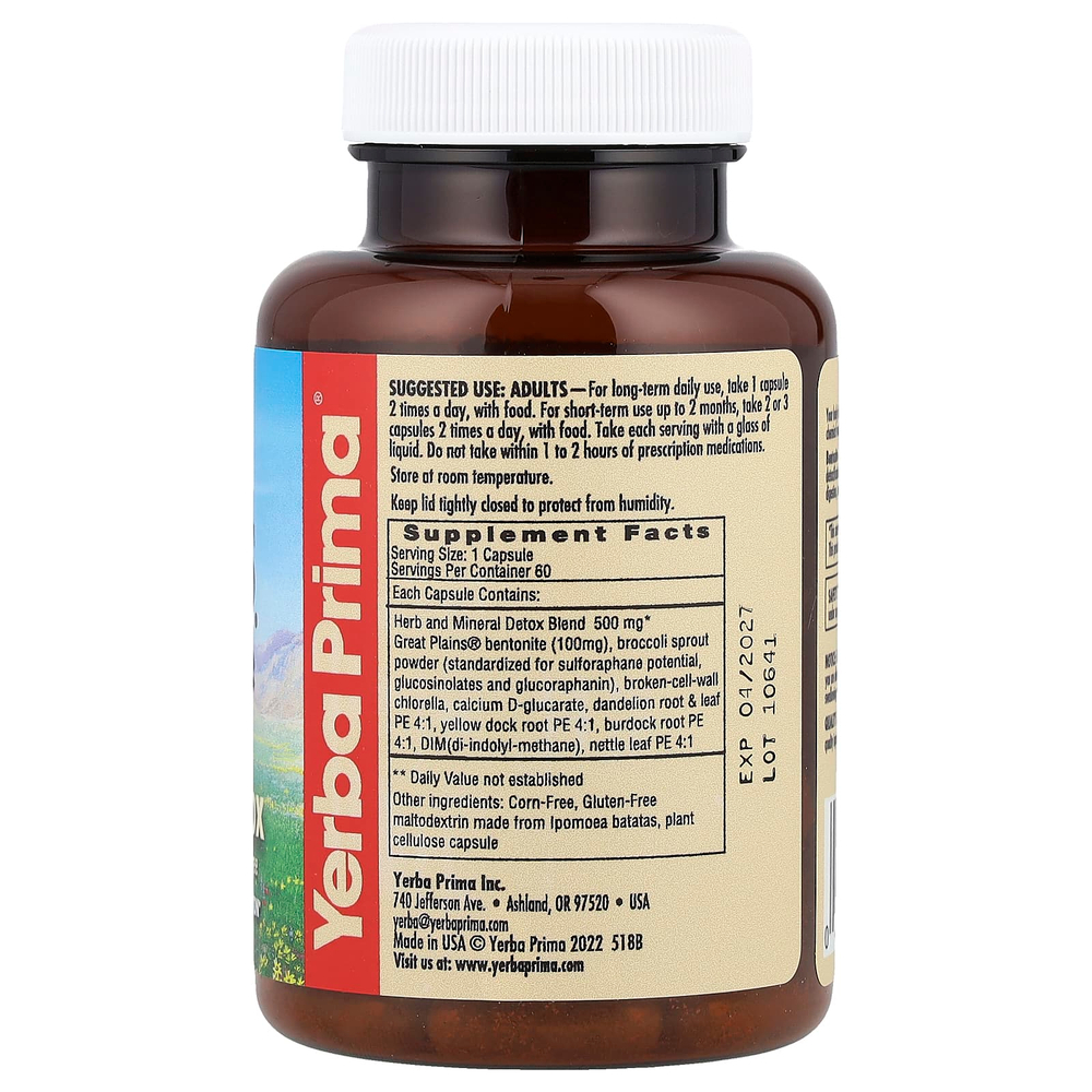 Yerba Prima, Средство детоксикации Бентонит + Травы, 60 капсул