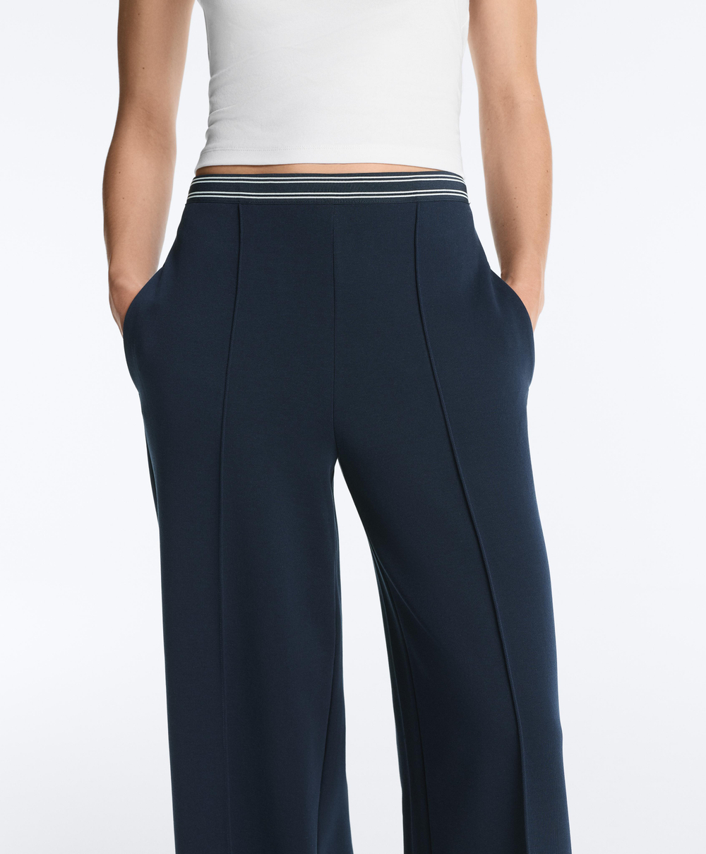 OYSHO Прямые брюки из пике с хлопковой отделкой и контрастной окантовкой, синий