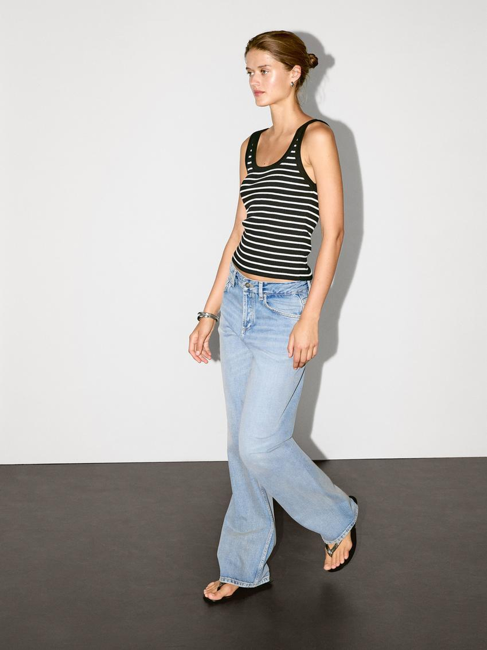 Massimo Dutti Топ на бретелях в полоску, черный