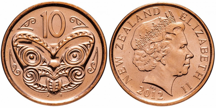 Новая Зеландия 10 центов, 2006 - 2023 Королева Елизавета II XF
