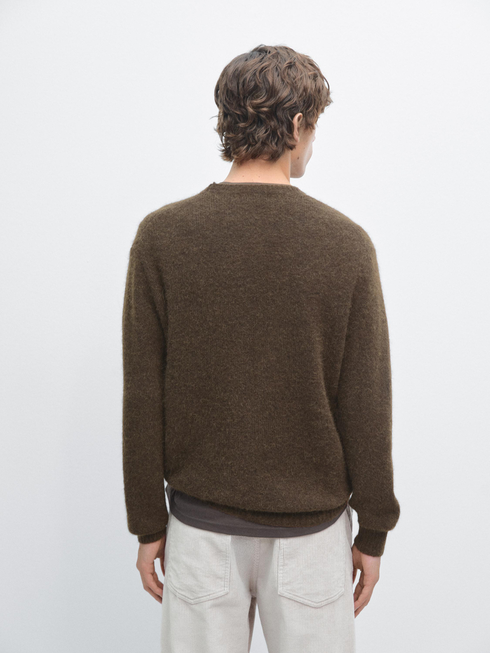 Massimo Dutti Вязаный свитер с круглым вырезом, хаки