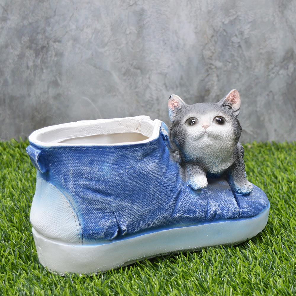 Фигура садовая-кашпо "Кед с котенком" 22*12*13см, полистоун