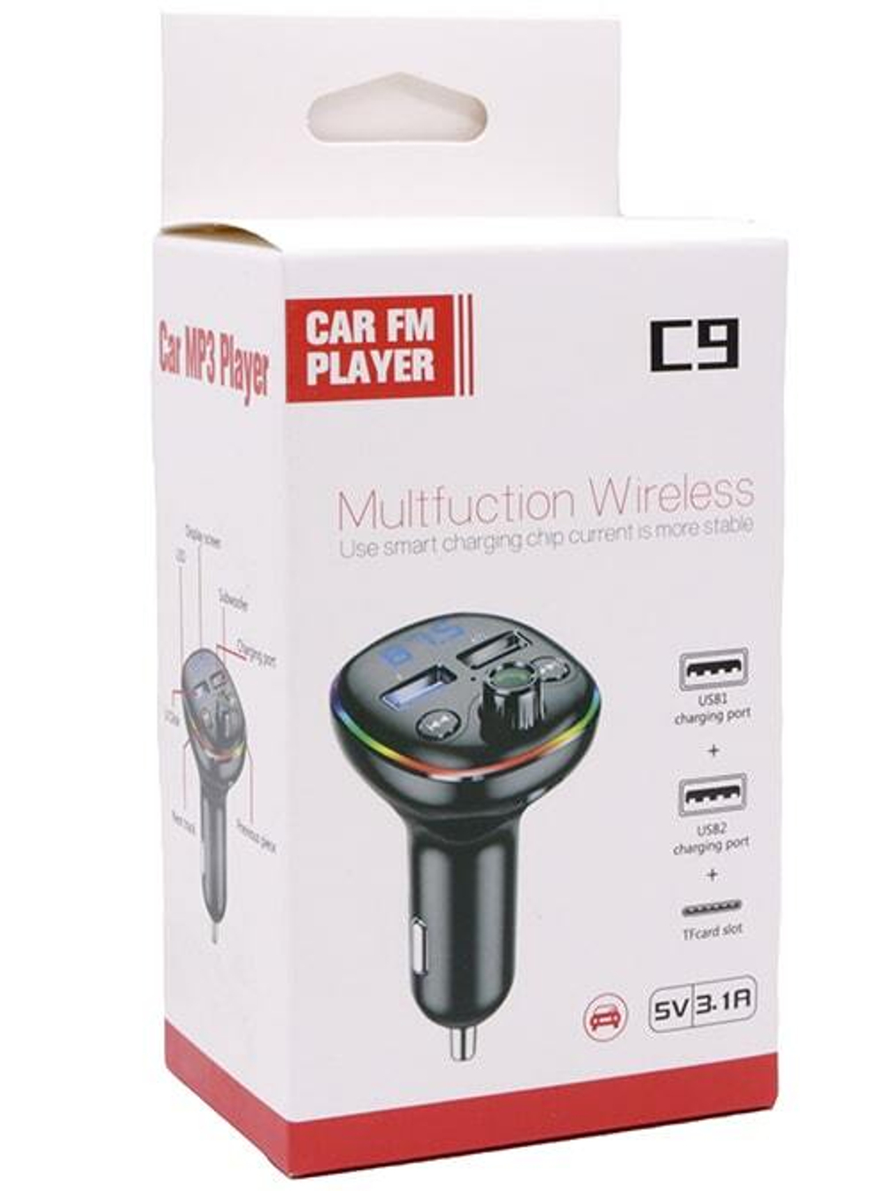 Автомобильный FM-трансмиттер C9 Bluetooth (черный) LED
