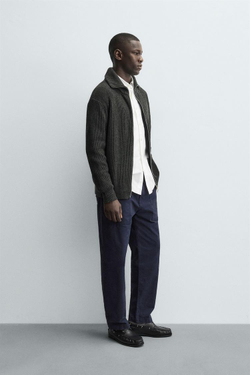 ZARA КАРДИГАН ПЛАТОЧНОЙ ВЯЗКИ С ЗАСТЕЖКОЙ-МОЛНИЕЙ, СЕРЫЙ МЕЛАНЖ