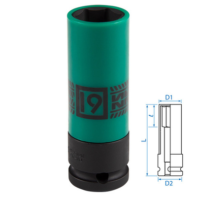 KING TONY (494519M) Головка торцевая ударная глубокая 1/2", 19 мм, тонкостенная, пластиковая защита