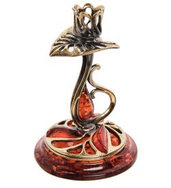 Народные промыслы AM-3277 Подсвечник «Кувшинка» (латунь, янтарь)