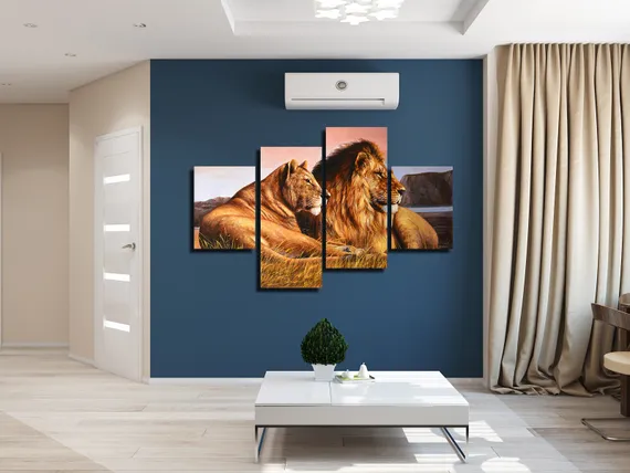 Модульная картина "Пара львов"