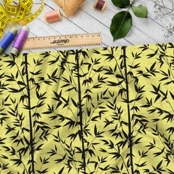 Ткань лён чёрный бамбук на жёлтом фоне