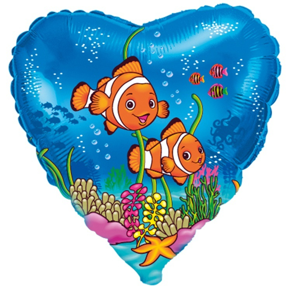 Ф 18" Сердце Рыбки клоуны