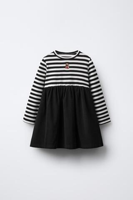 ZARA ПЛАТЬЕ В ПОЛОСКУ ИЗ ВЫШИТОГО МИКРОВЕЛЬВЕТА, ЧЕРНЫЙ