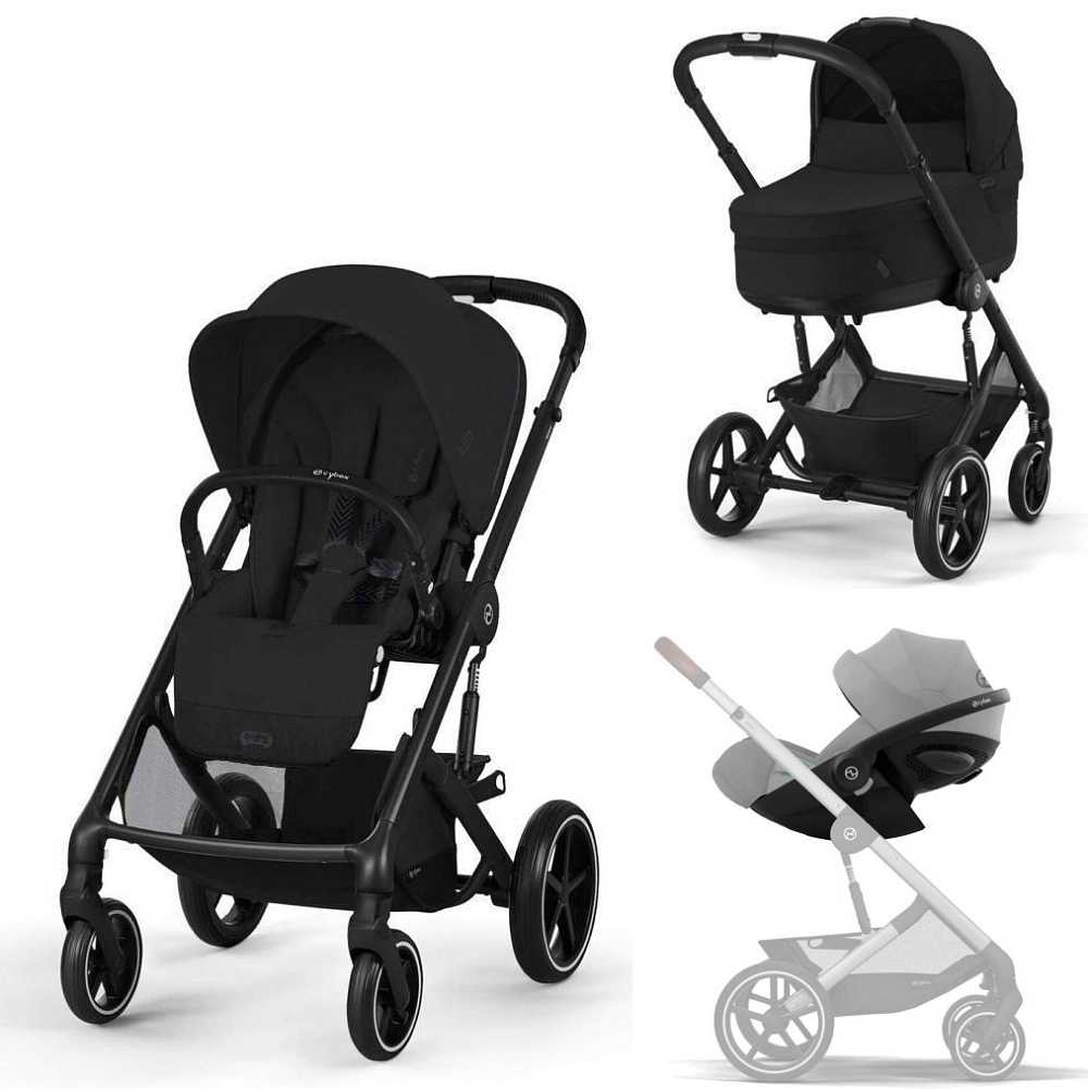 Коляска Cybex Balios S Lux BLK complete Cloud G Stone Grey Plus Base G 4 в 1 Moon Black с дождевиками
