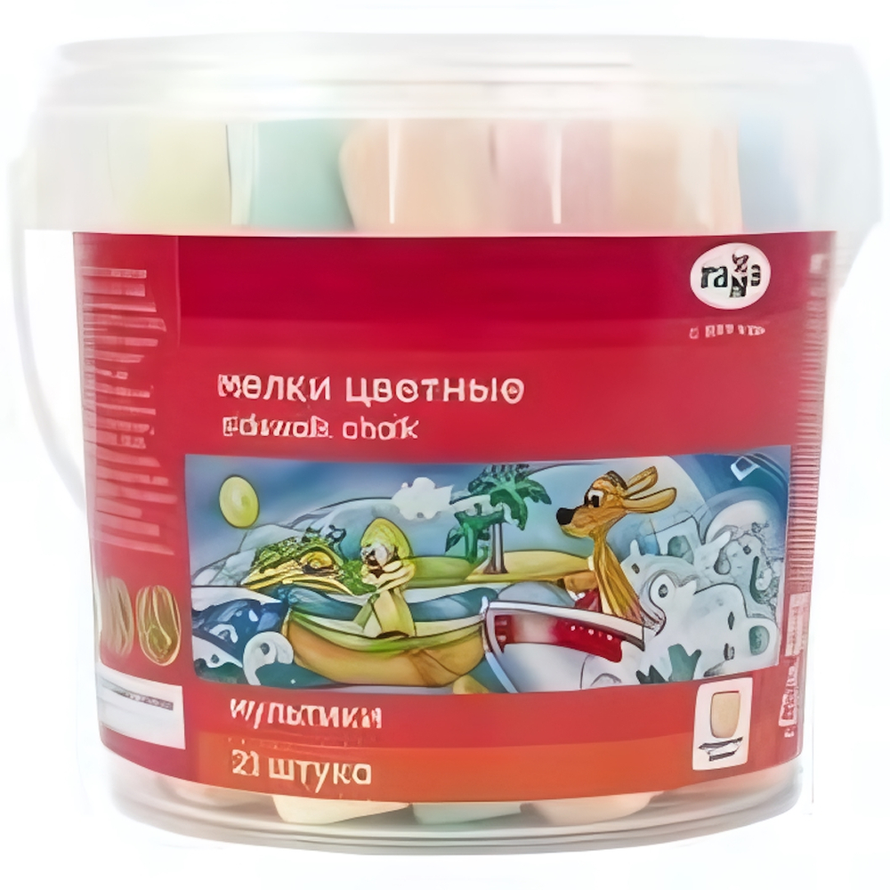 Мел для асфальта 7цв. 21шт. "Мультики" квадратные, пластиковое ведро (Гамма)