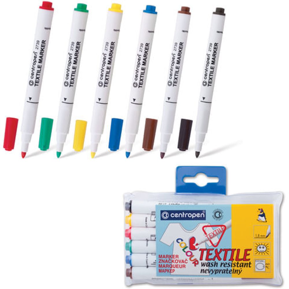Маркеры для ткани 6 ЦВЕТОВ CENTROPEN "Textile Marker", круглый наконечник, 1,8 мм, 2739/6, 5 2739 0610