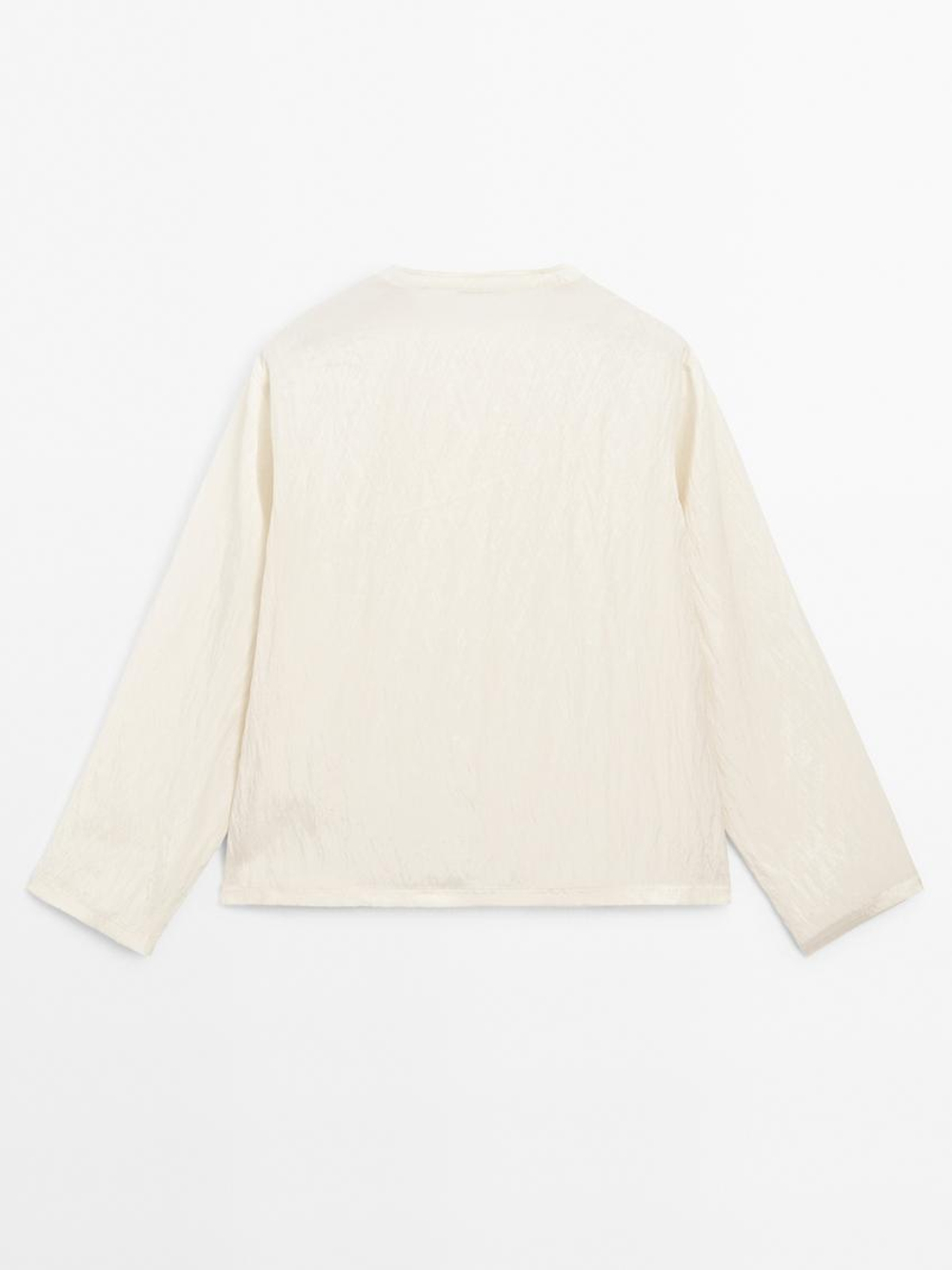 Massimo Dutti Рубашка из струящейся ткани с пуговицами на груди, натуральный, кремовый