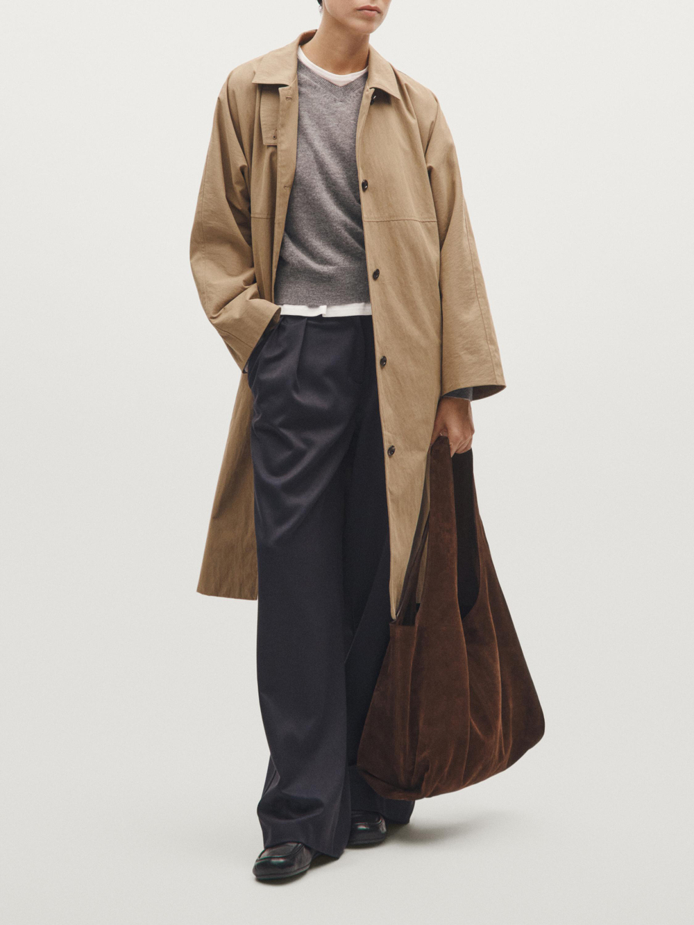 Massimo Dutti Большая сумка-шопер из замши, норка