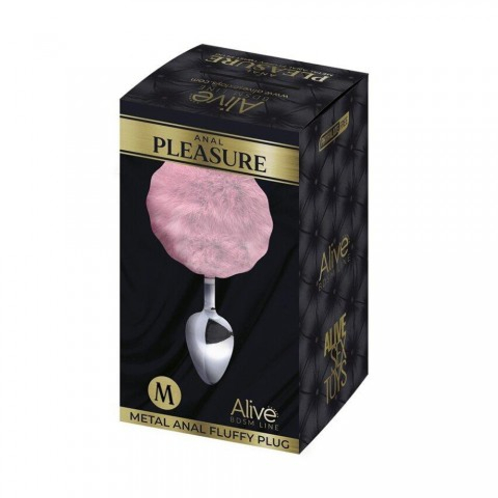 Металлическая анальная пробка с розовым хвостиком Fluffly от Alive (8*3,5 см.)