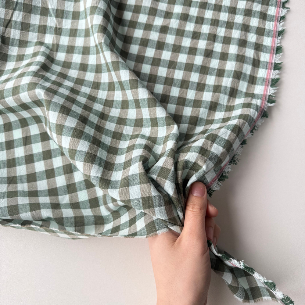 Вареный хлопок 250см. Бежево-зеленая клетка 1*1см