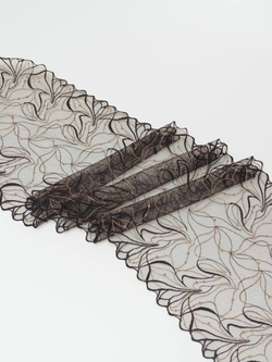 Вышивка на сетке черная с золотым люрексом неэластичная ширина 24 см ОТРЕЗЫ