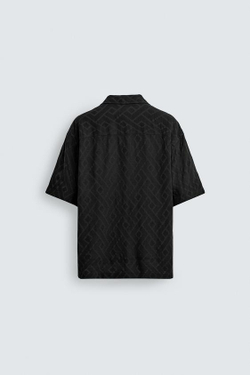 ZARА РУБАШКА JACQUARD С ГЕОМЕТРИЧЕСКИМ УЗОРОМ, ЧЕРНЫЙ
