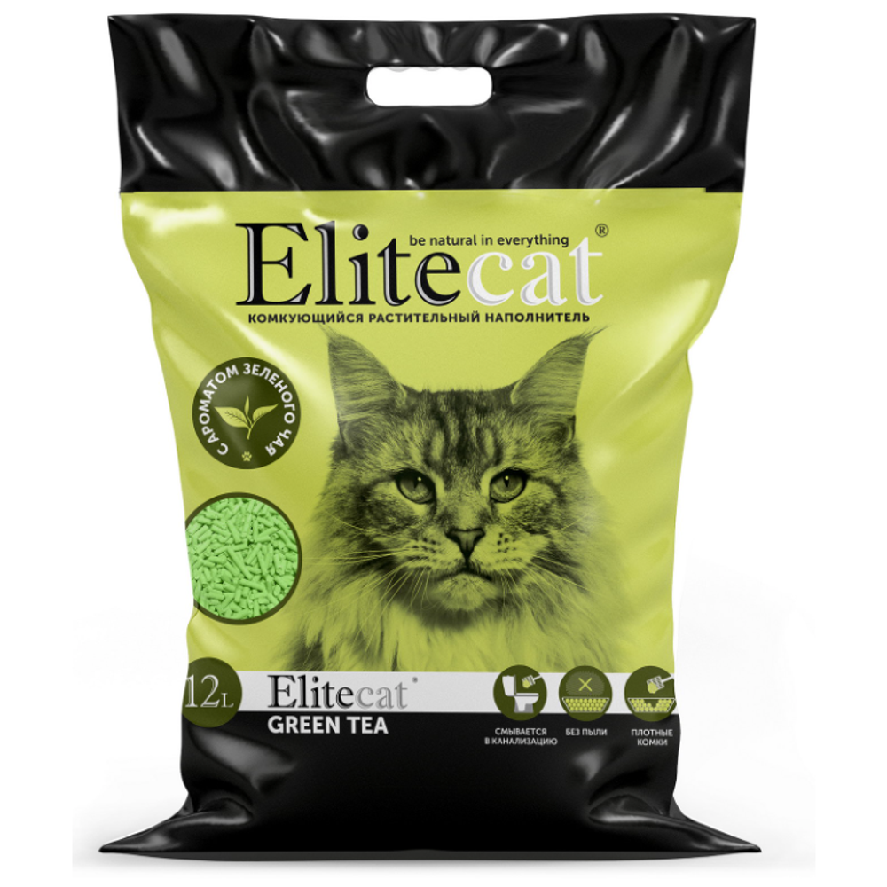 Elitecat наполнитель комкующийся, растительный "tofu green tea", 12л / 5.4кг
