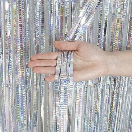 Занавес Дождик Полоски Серебро Голография 100*200 см.