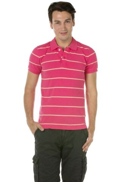 Футболка HobiStore Colins с розово-кремовым воротником в полоску