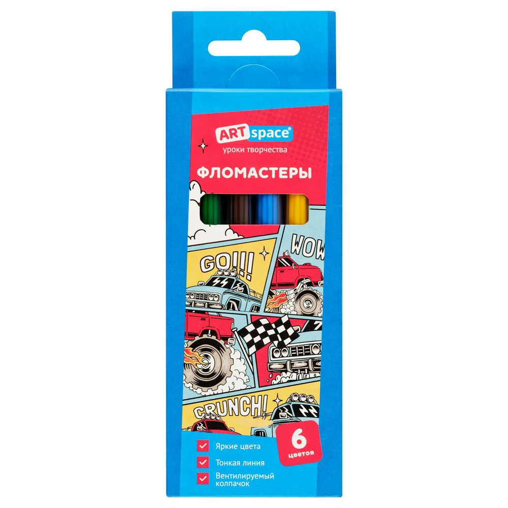 Фломастеры 6цв. "Машинки" картон, смываемые WP_92249 (Спейс)