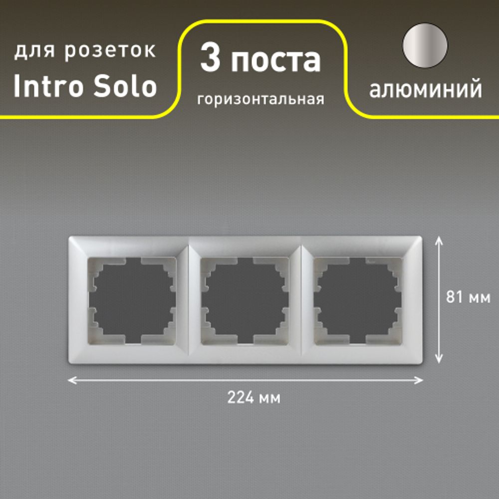 Рамка для розеток и выключателей Intro Solo 4-503-03 на 3 поста, СУ, алюминий