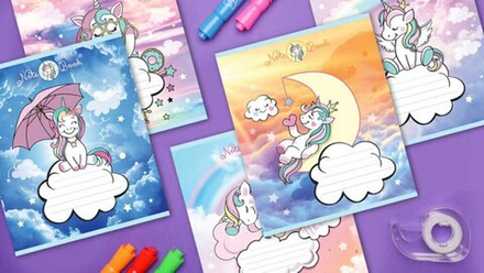 Тетрадь А5 12л лин. ПЗБМ "Единорожки" блестки, белизна 100%