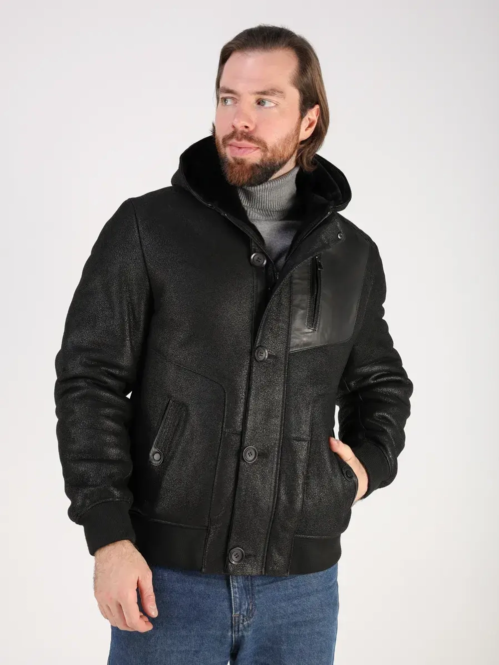 Дубленка натуральная куртка зимняя с капюшоном