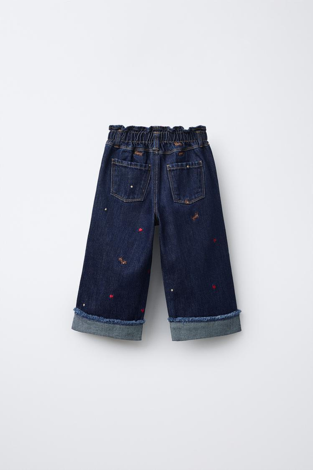 ZARA ДЖИНСЫ-КЮЛОТЫ С ВЫШИВКОЙ В ВИДЕ СОБАКИ, СИНИЙ