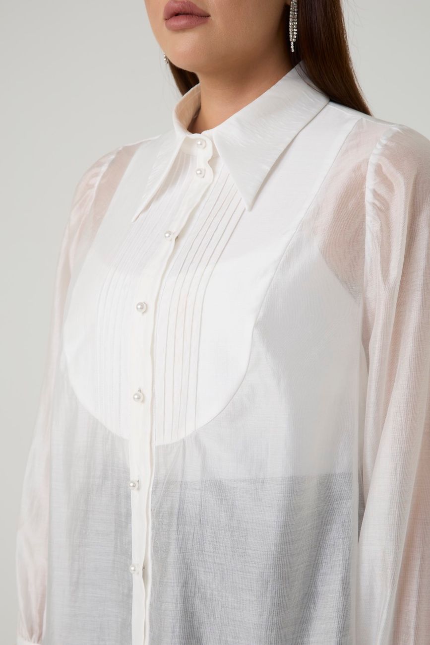 Блузка из тенселя с декоративной отстрочкой, белый