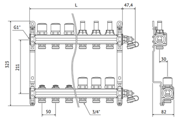 Коллектор Uni-Fitt 1"х3/4" 12 вых. нерж. сталь с расходомерами и термо вентилями 450I4312