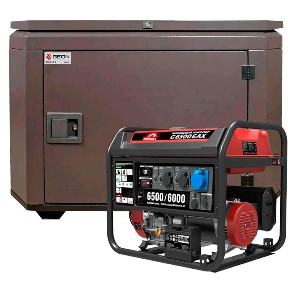 Генератор бензиновый SUNREKA G6500EAX с кожухом Geon 1400SS RAL 8019