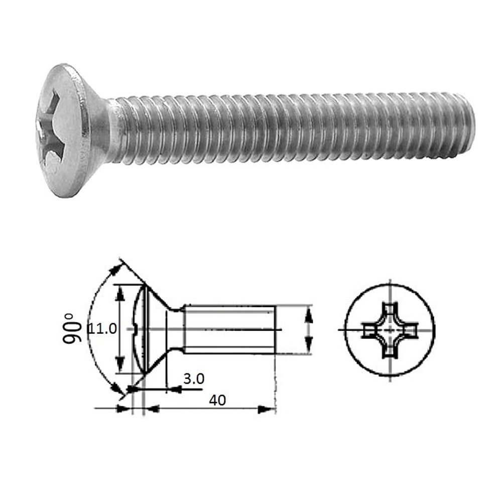 Винт п/пот.гол M6X40 нерж.A2 (100 шт)