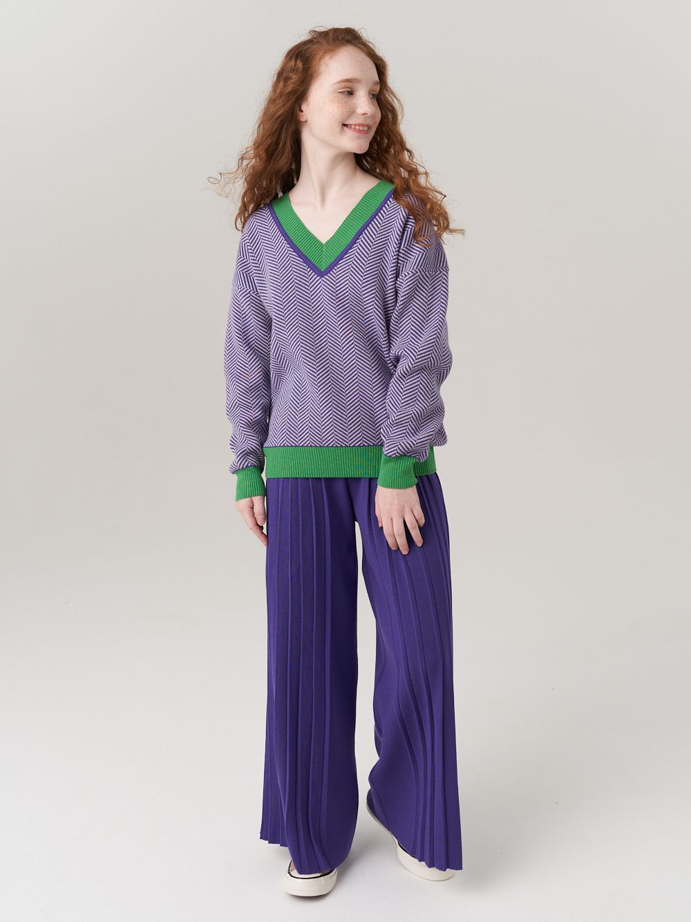 Школьные широкие брюки для девочки AT726-2 сиреневый