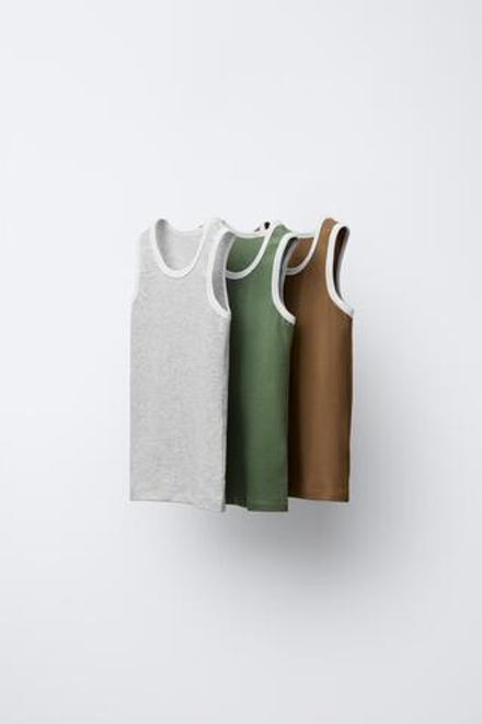 ZARA НАБОР ИЗ ТРЕХ ОДНОТОННЫХ МАЕК С ОТДЕЛКОЙ, РАЗНОЦВЕТНЫЙ