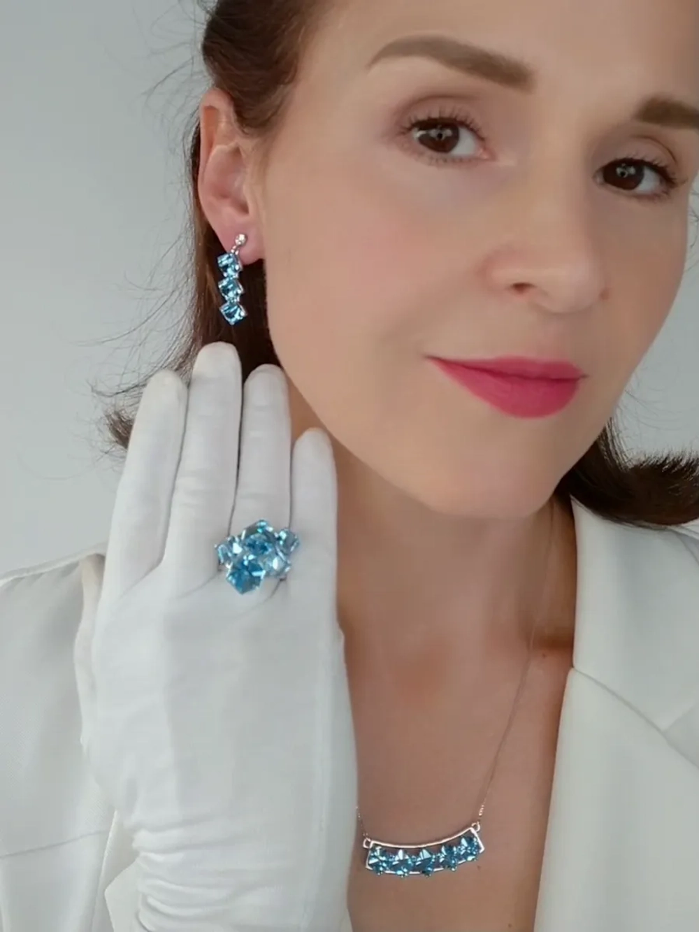 Клипсы-дорожки Мираж с голубыми кубиками Сваровски