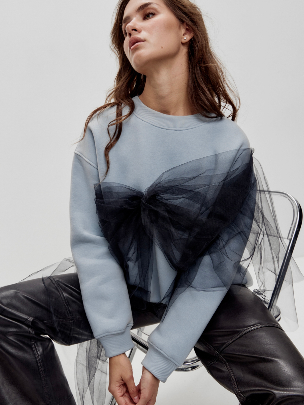 Свитшот oversize с лифом из сетки