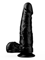 Чёрный фаллоимитатор с мошонкой на подошве-присоске - 16,5 см. (Цвет: черный)