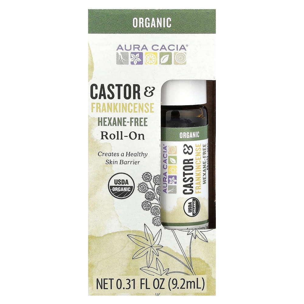 Aura Cacia, Roll-On, касторовое масло и ладан, 9,2 мл (0,31 жидк. Унции)