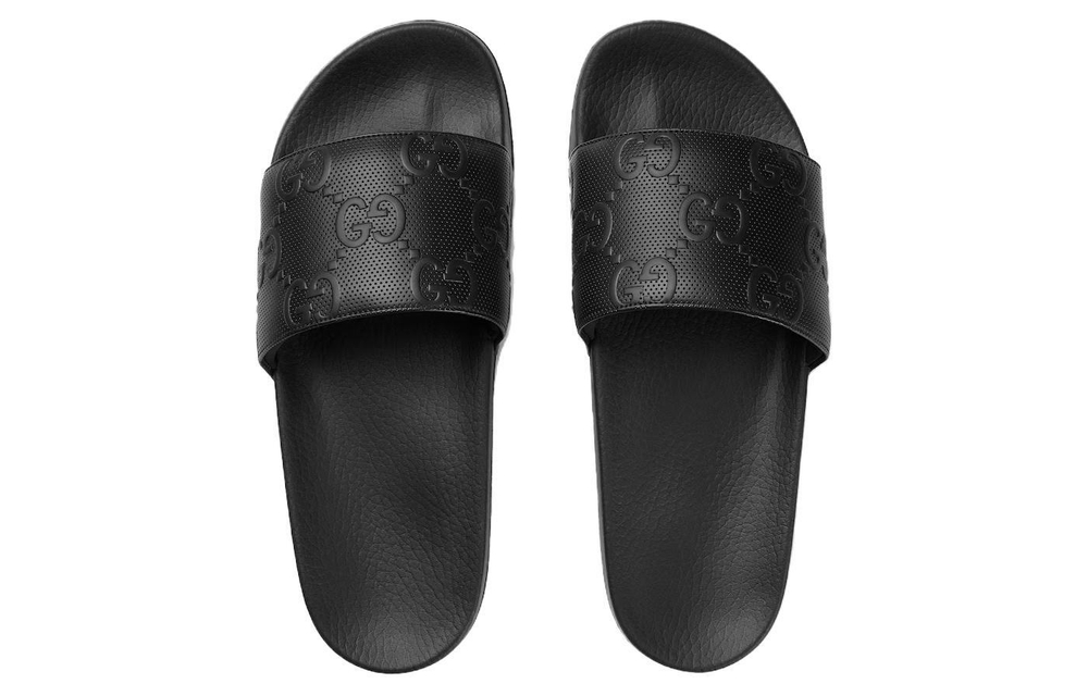 GUCCI Gucci GG logo flat heel fashion sandals men's Black